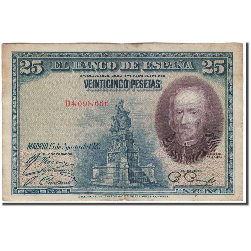 Geldschein, Spanien, 25 Pesetas, 1928-08-05, KM:74b, S+