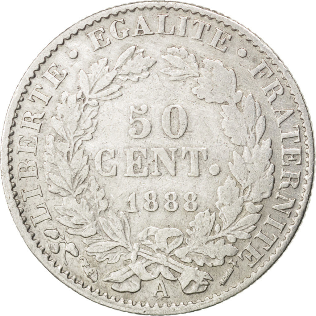 Coin, France, Cérès, 50 Centimes, 1888, Paris, EF(40-45), Silver, KM:834.1