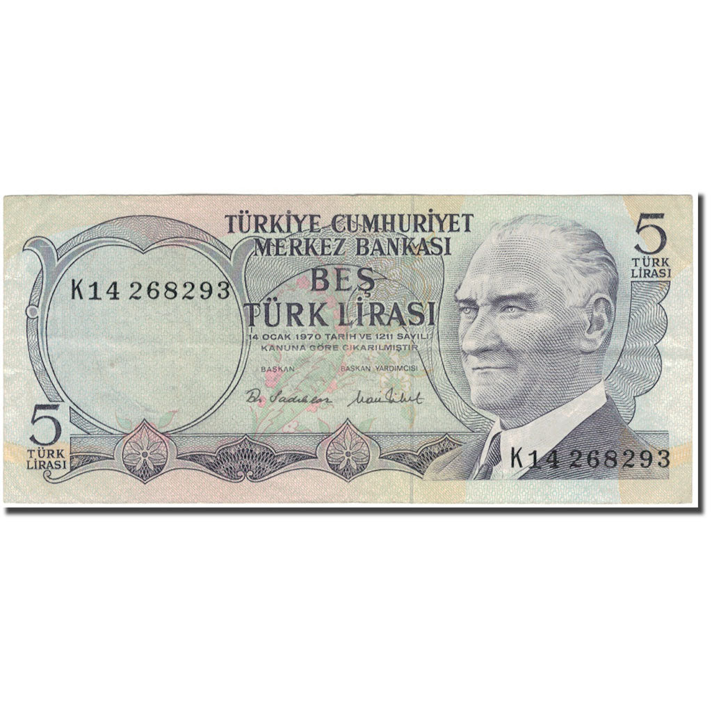Banknote, Turkey, 5 Lira, 1970, KM:185, VF(30-35)