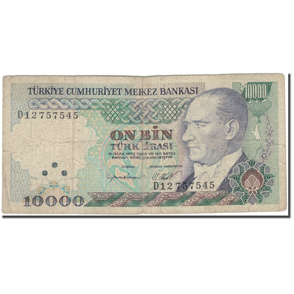 Banknote, Turkey, 10,000 Lira, 1970, KM:199, F(12-15)