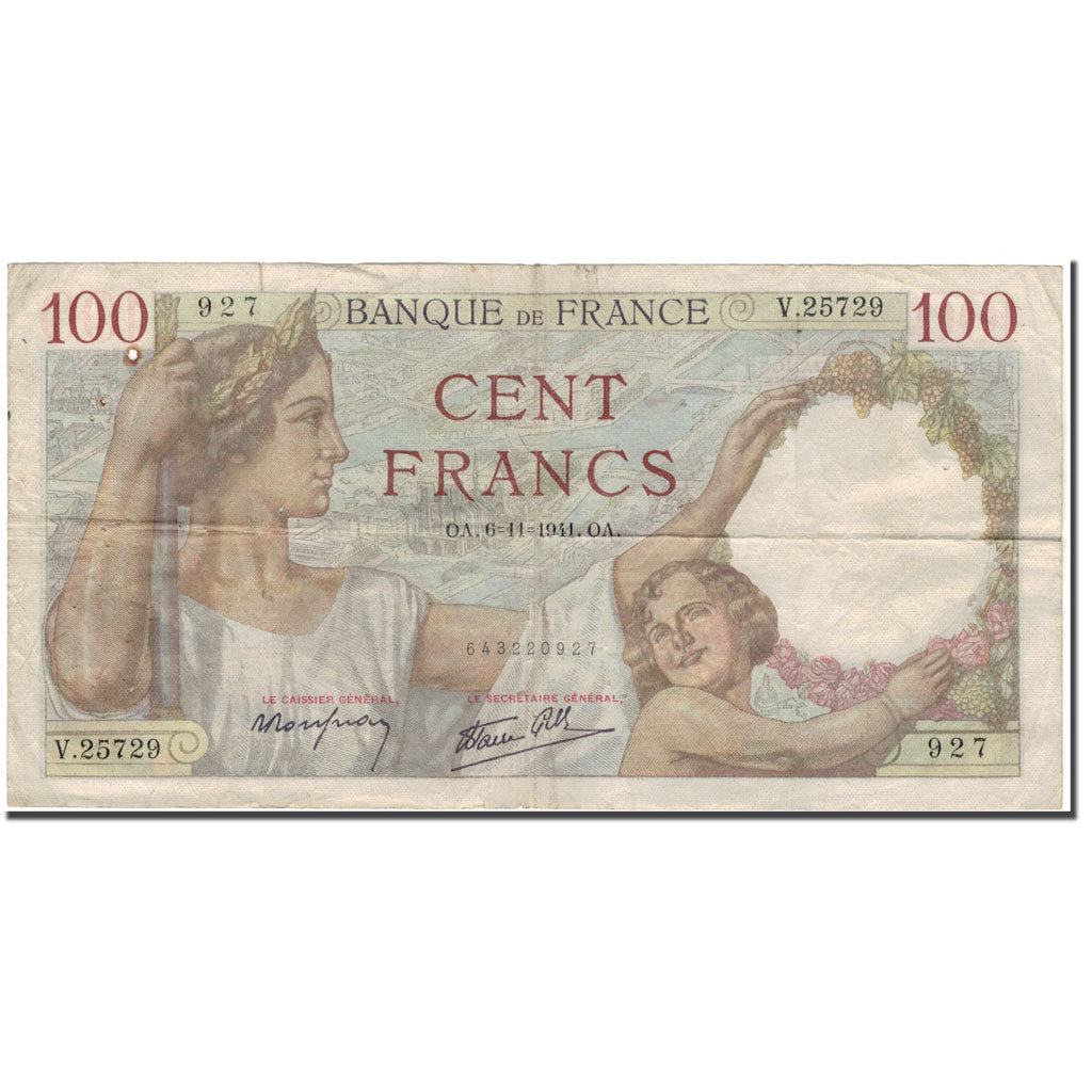 France, 100 Francs, 1941-11-06, VG(8-10), KM:94