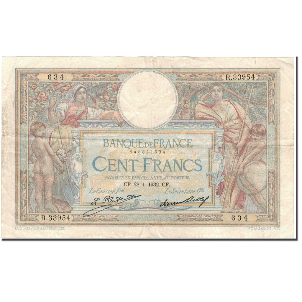 Frankrijk, 100 Francs, 100 F 1908-1939 ''Luc Olivier Merson'', 1932-01-28, TB