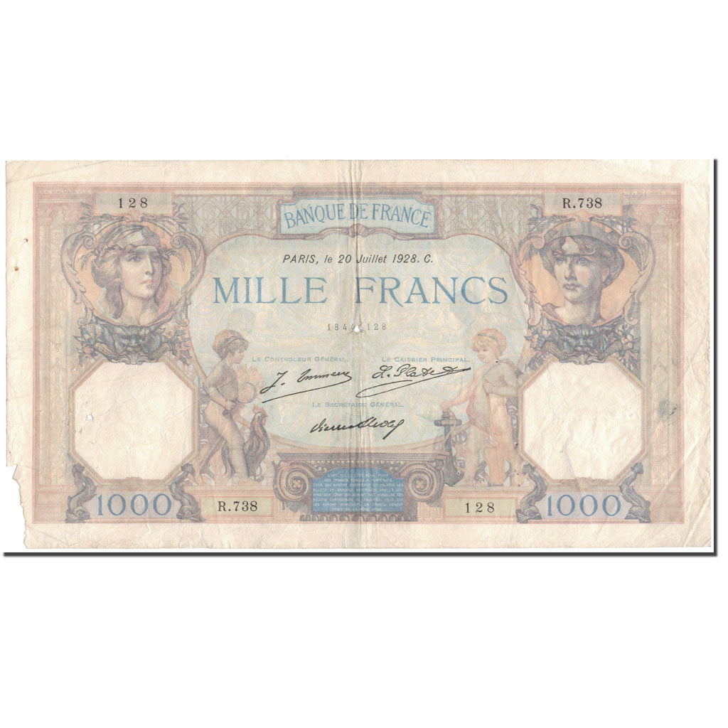 Francia, 1000 Francs, 1 000 F 1927-1940 ''Cérès et Mercure'', 1928-07-20, B