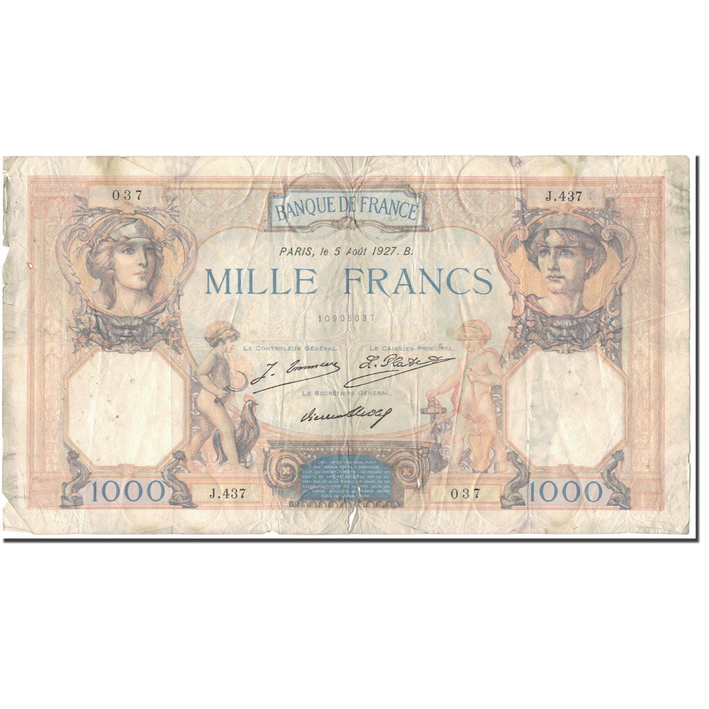 Francia, 1000 Francs, 1 000 F 1927-1940 ''Cérès et Mercure'', 1927-08-05, B