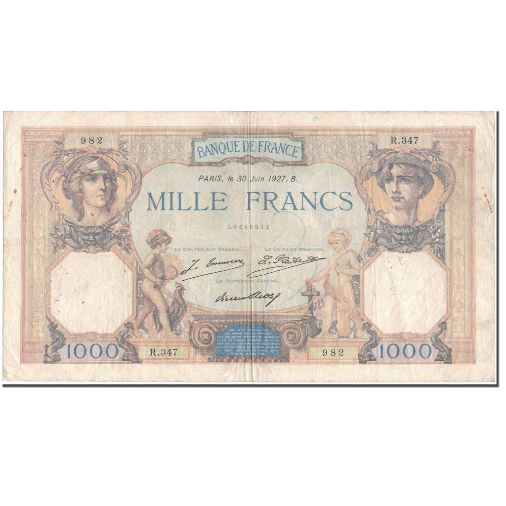 Frankrijk, 1000 Francs, 1 000 F 1927-1940 ''Cérès et Mercure'', 1927-08-05, B