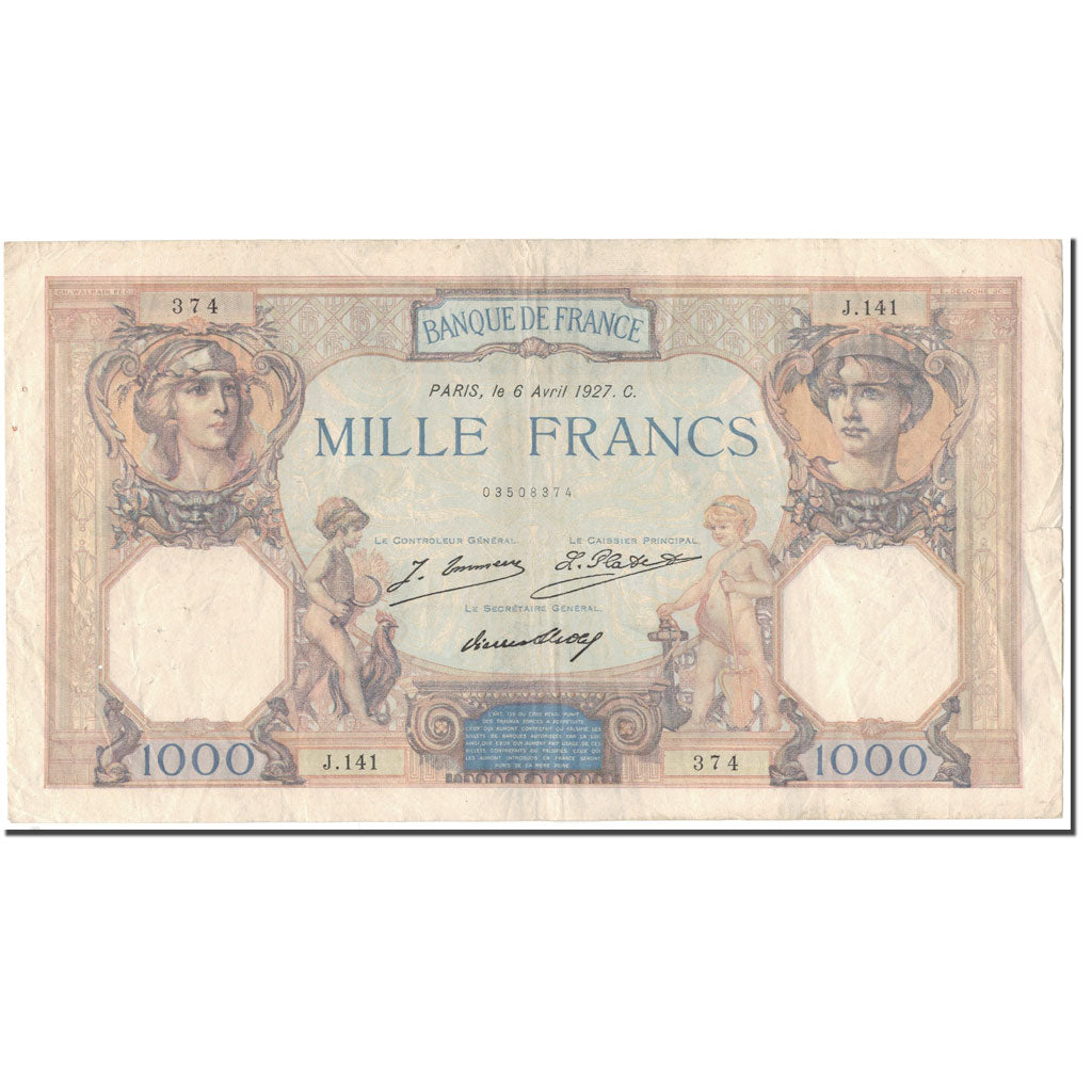 France, 1000 Francs, 1 000 F 1927-1940 ''Cérès et Mercure'', 1927-04-06, TB+