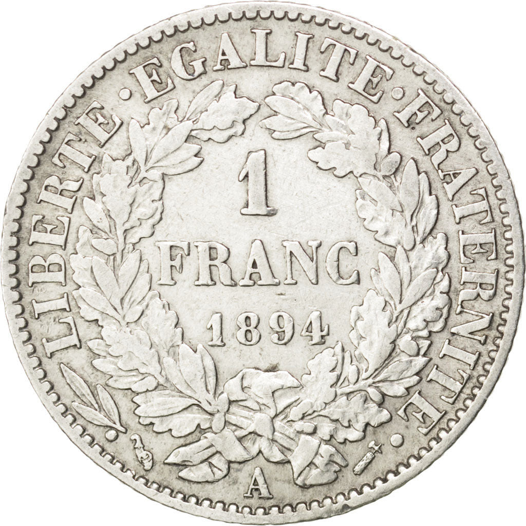 FRANCE, Cérès, Franc, 1894, Paris, KM #822.1, EF(40-45), Silver, 23, Gadoury #..