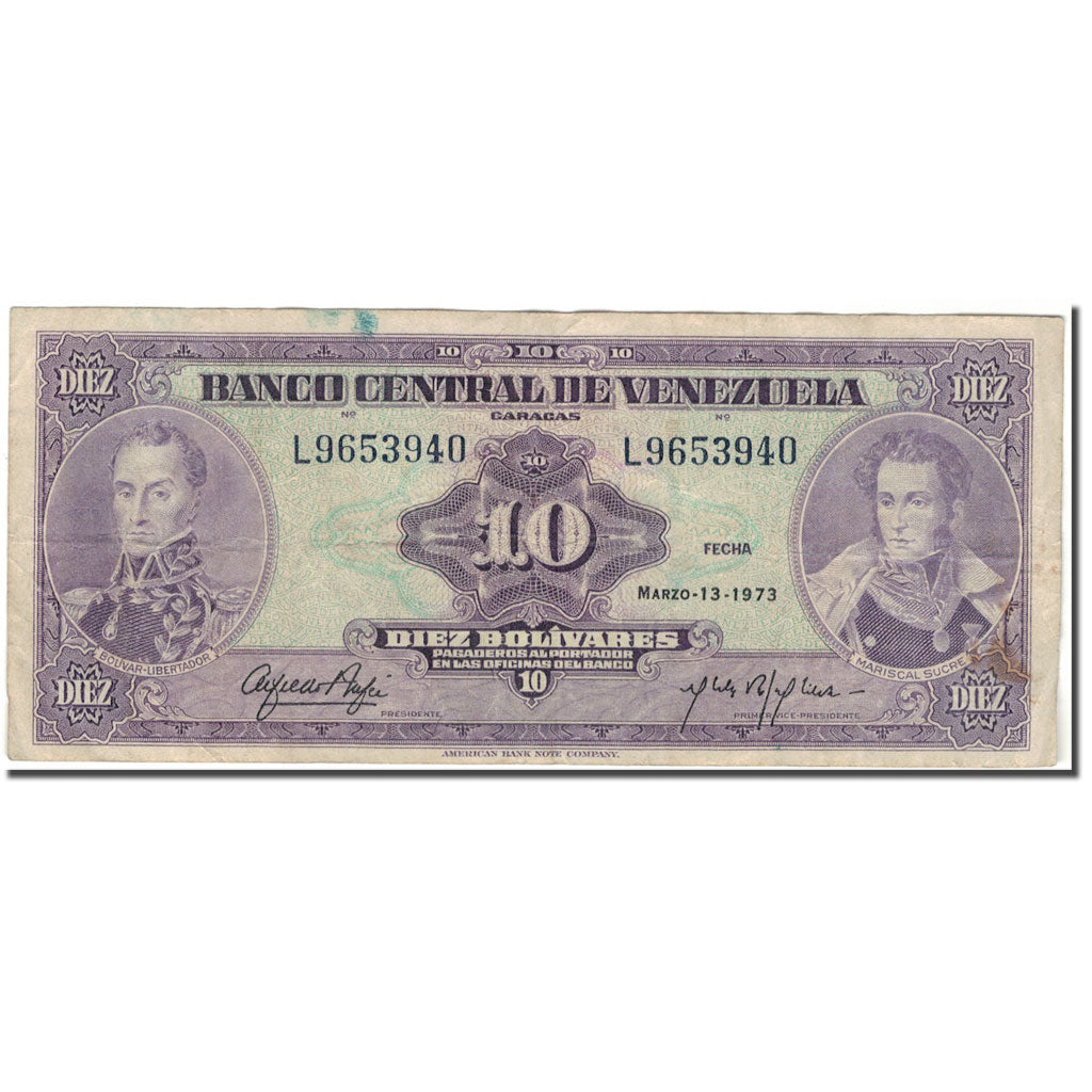 Banknote, Venezuela, 10 Bolívares, 1973-03-13, KM:51c, VF(20-25)
