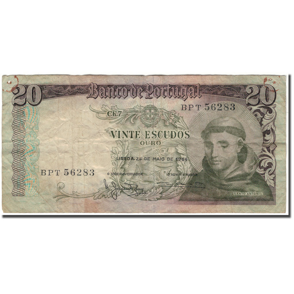 Banconote, Portogallo, 20 Escudos, 1964-05-26, KM:167a, B+
