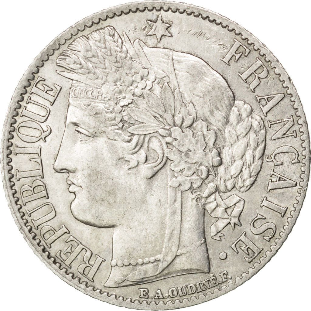 FRANCE, Cérès, Franc, 1872, Bordeaux, KM #822.2, AU(55-58), Silver, 23, Gadoury 