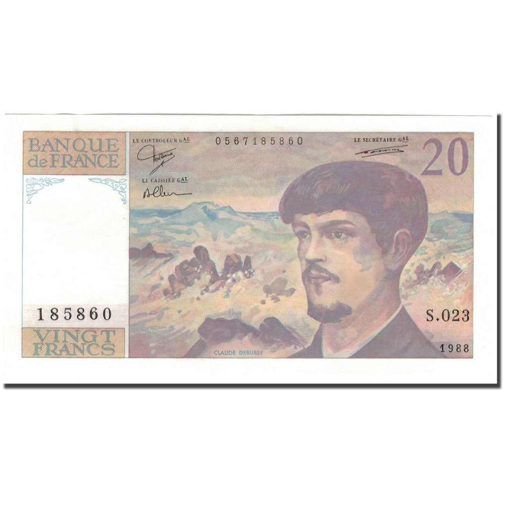 Frankrijk, 20 Francs, 20 F 1980-1997 ''Debussy'', 1988, TTB+, Fayette:66.9