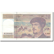 Frankreich, 20 Francs, Debussy, 1991, VZ, Fayette:66Bis.2, KM:151e