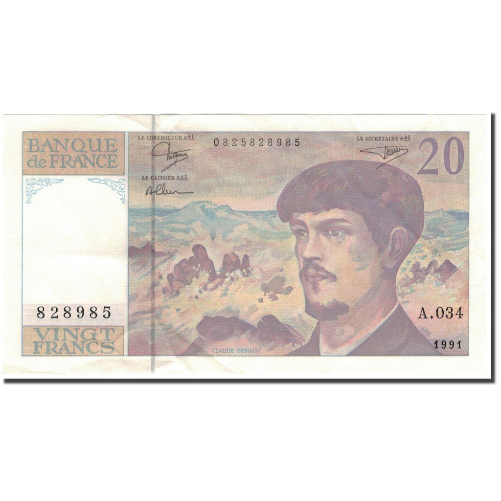 Frankreich, 20 Francs, Debussy, 1991, VZ, Fayette:66Bis.2, KM:151e