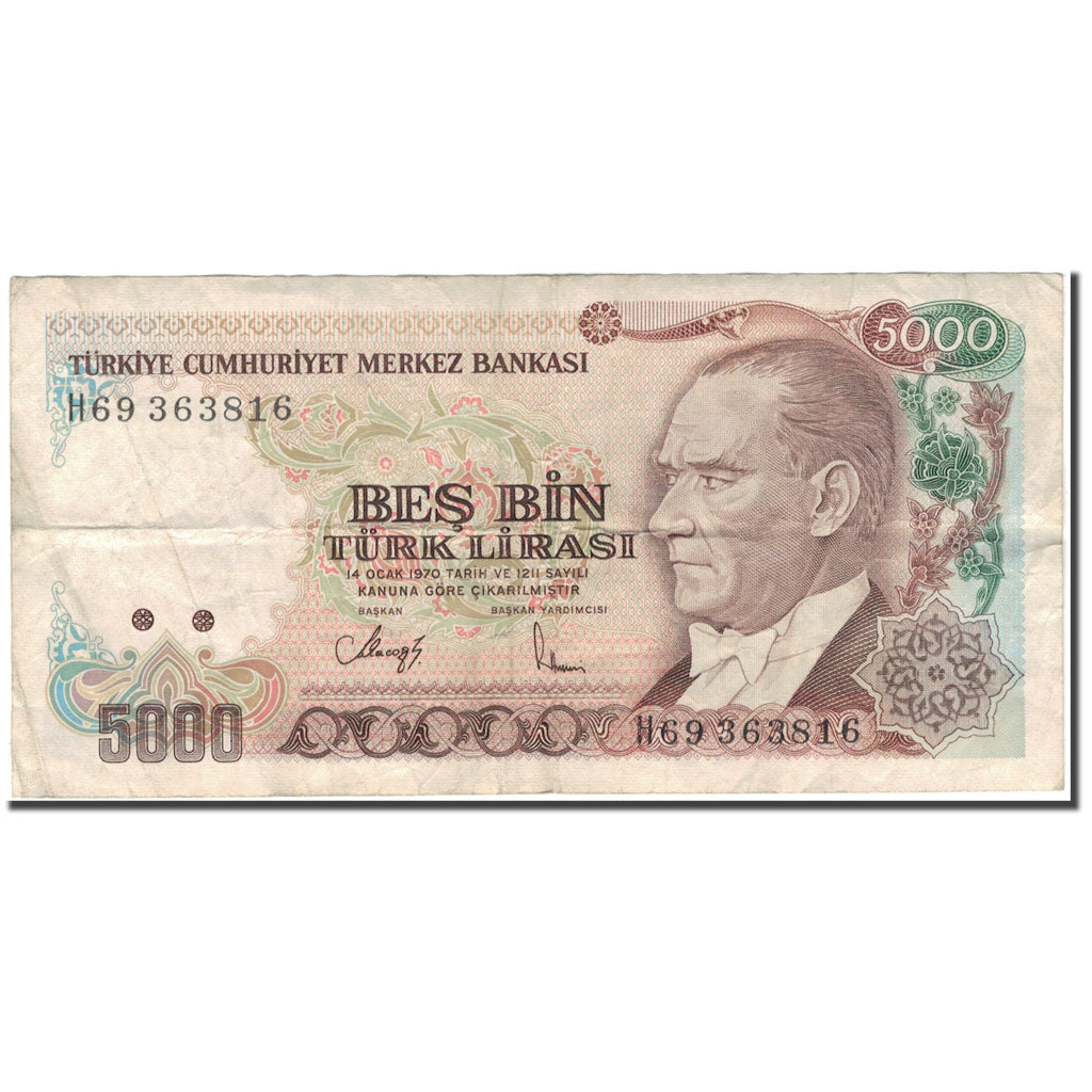 Banknote, Turkey, 5000 Lira, 1970, KM:198, VF(20-25)