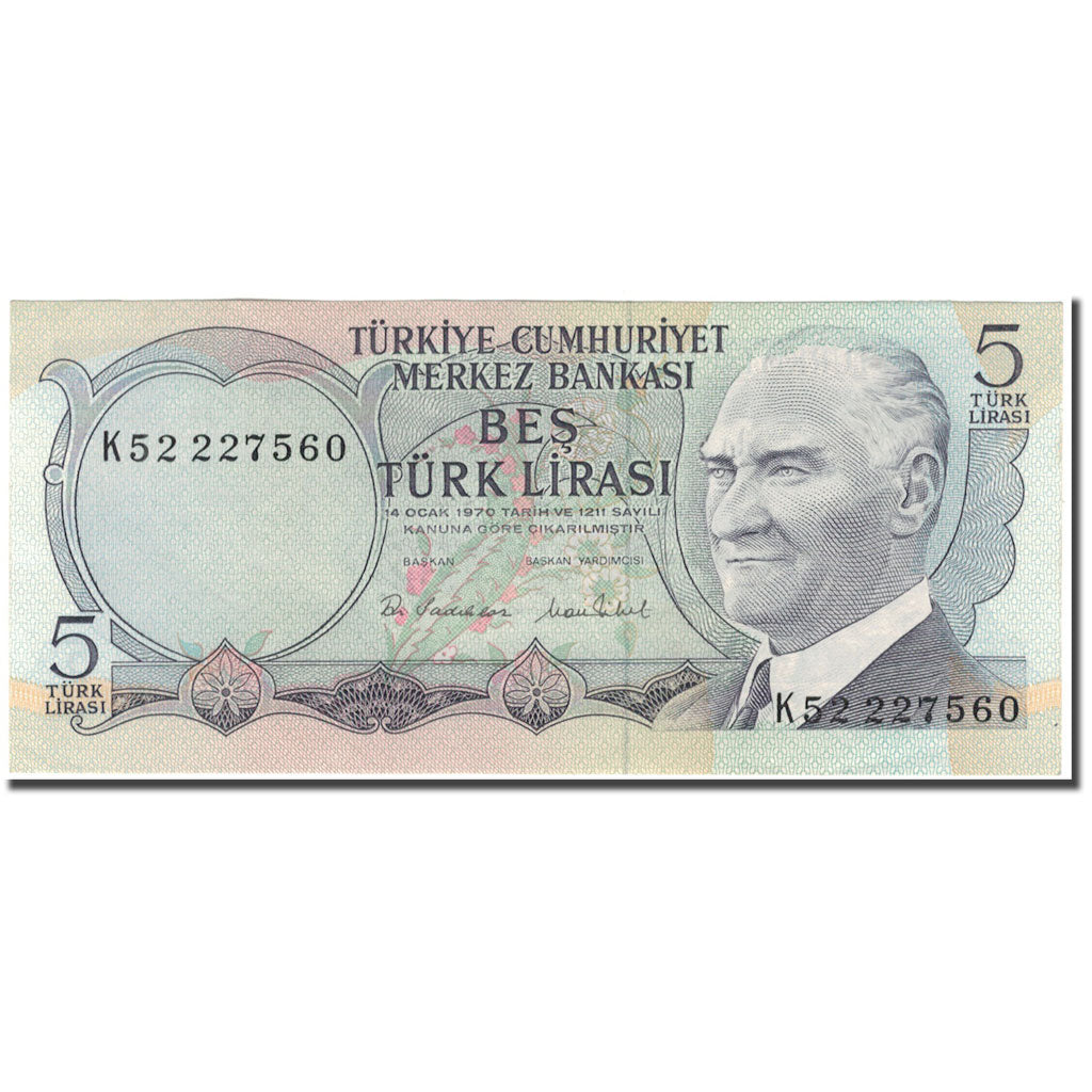 Geldschein, Türkei, 5 Lira, 1970, KM:185, UNZ-