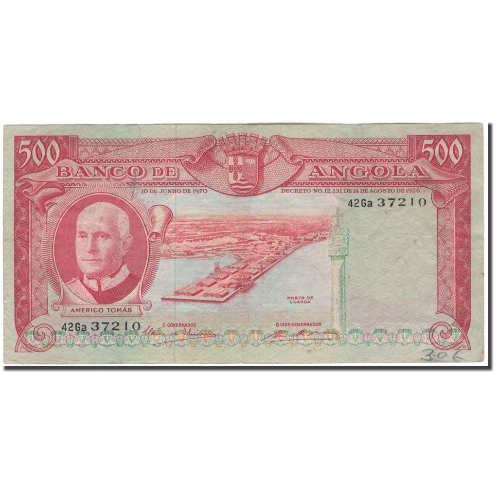 Nota, Angola, 500 Escudos, 1970-06-10, KM:97, VF(20-25)