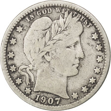 UNITED STATES, Barber Quarter, Quarter, 1907, U.S. Mint, KM #114, VF(30-35),...