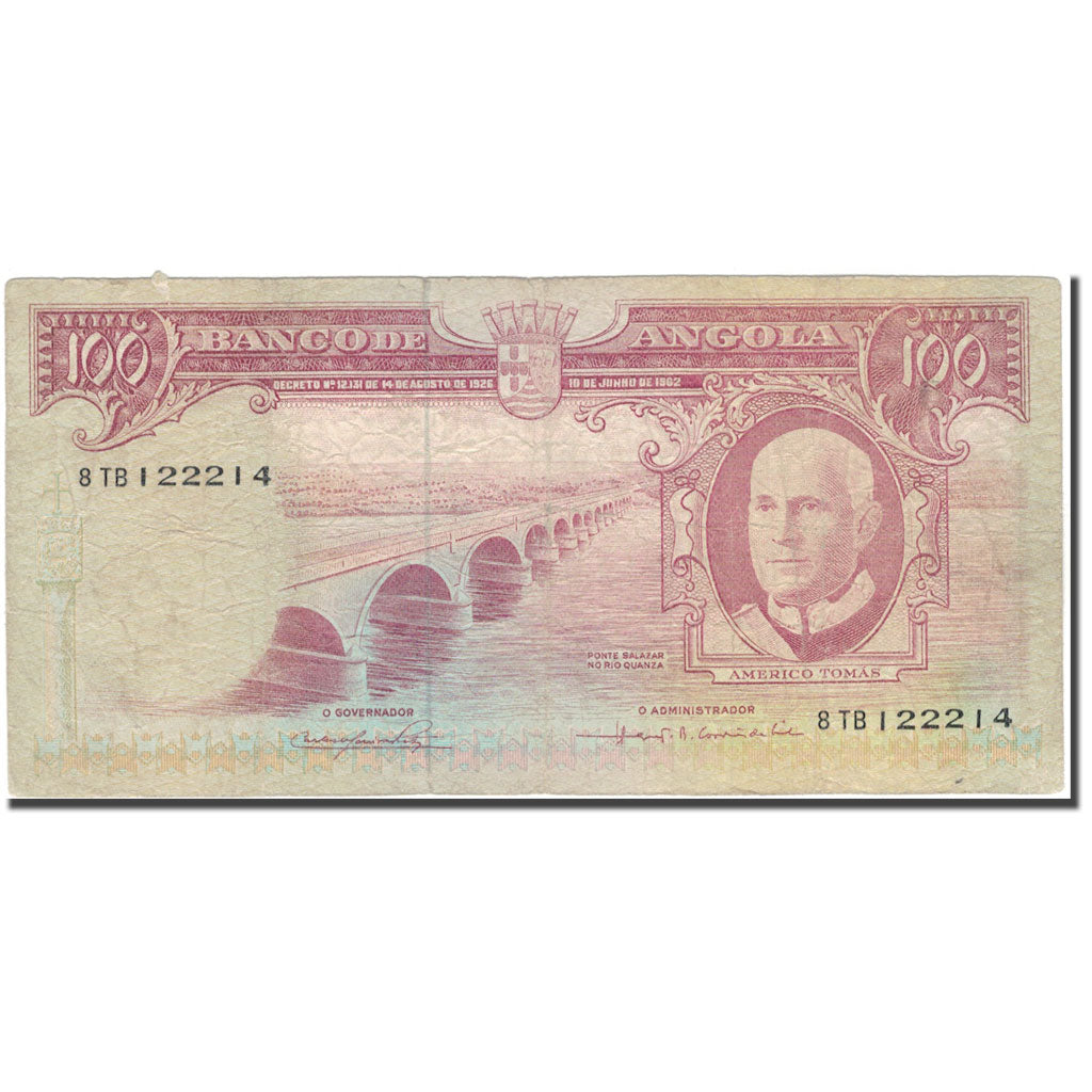 Banknote, Angola, 100 Escudos, 1962-06-10, KM:94, VG(8-10)