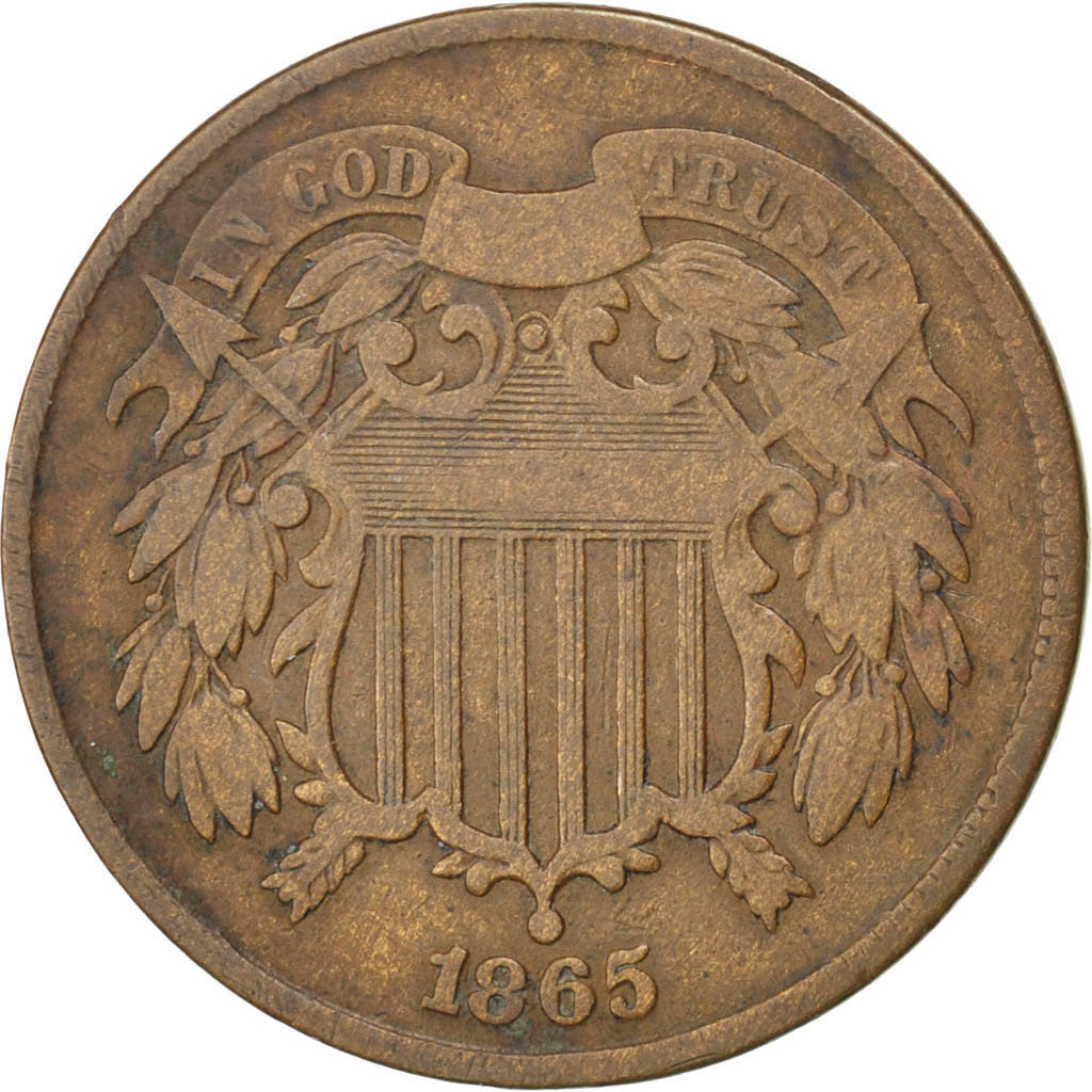 UNITED STATES, 2 Cents, 1865, U.S. Mint, KM #94, EF(40-45), Copper-Tin-Zinc,...