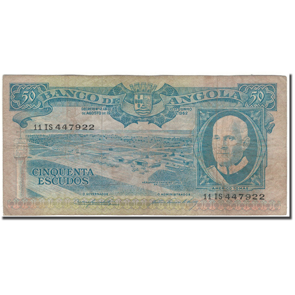Banknote, Angola, 50 Escudos, 1962-06-10, KM:93, VG(8-10)
