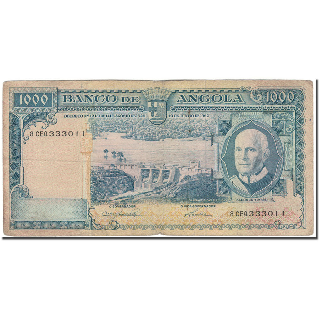 Nota, Angola, 1000 Escudos, 1962-06-10, KM:98, VG(8-10)