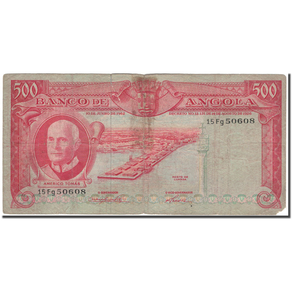 Nota, Angola, 500 Escudos, 1962-06-10, KM:95, VG(8-10)