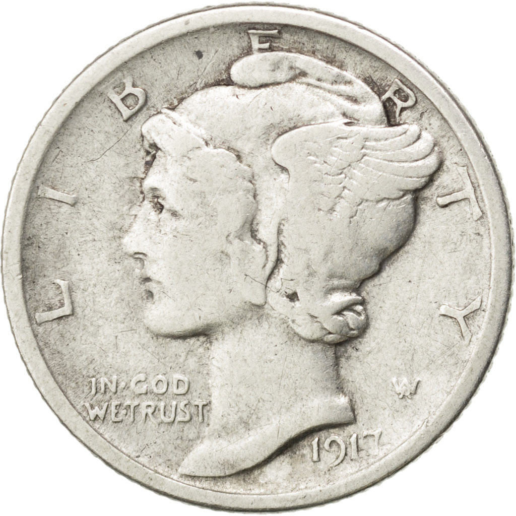 UNITED STATES, Mercury Dime, Dime, 1917, U.S. Mint, KM #140, EF(40-45), Silver,.