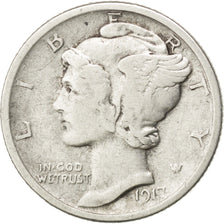 UNITED STATES, Mercury Dime, Dime, 1917, U.S. Mint, KM #140, EF(40-45), Silver,.