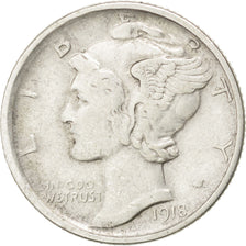 UNITED STATES, Mercury Dime, Dime, 1918, U.S. Mint, KM #140, EF(40-45), Silver,.
