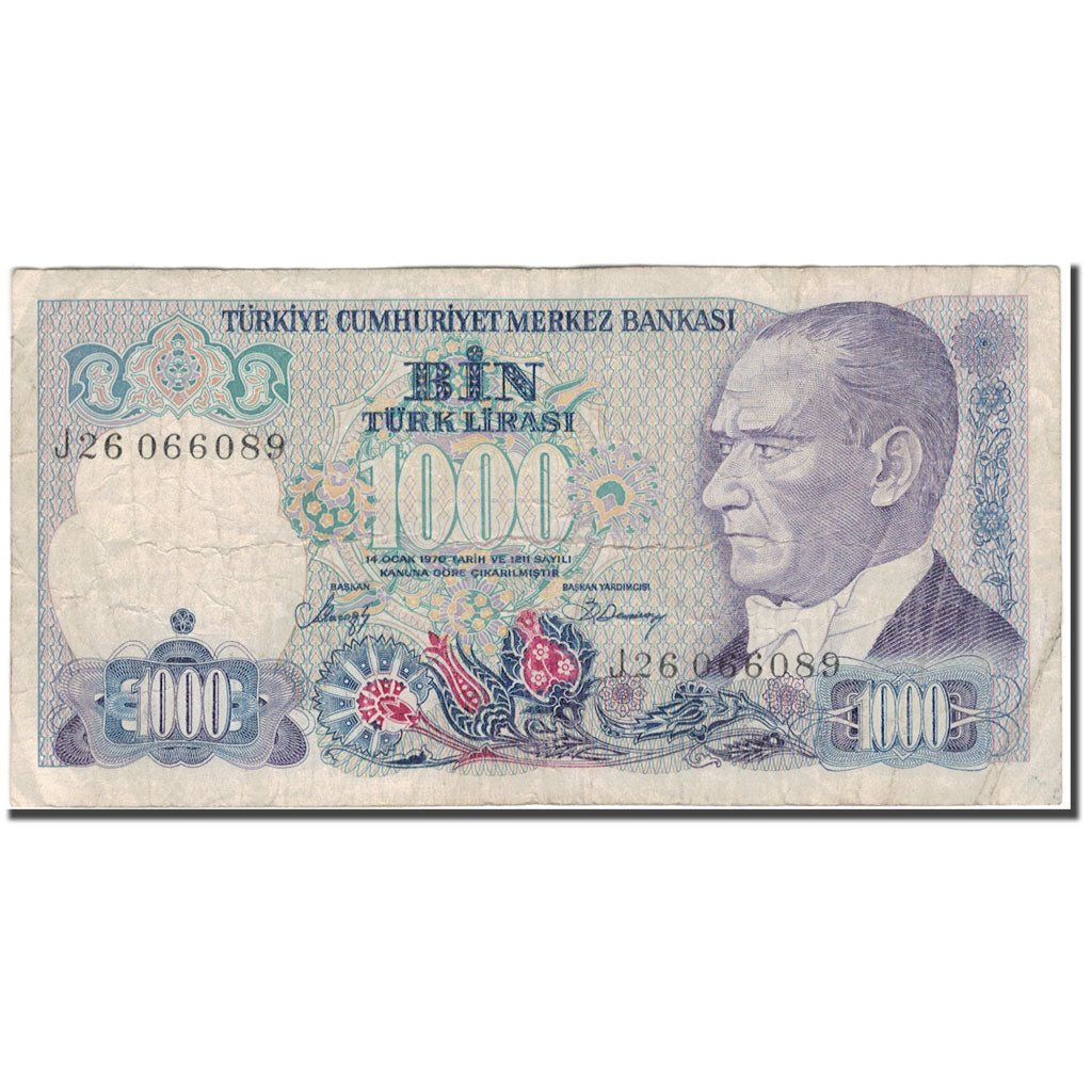 Banknote, Turkey, 1000 Lira, 1970, KM:196, VF(20-25)