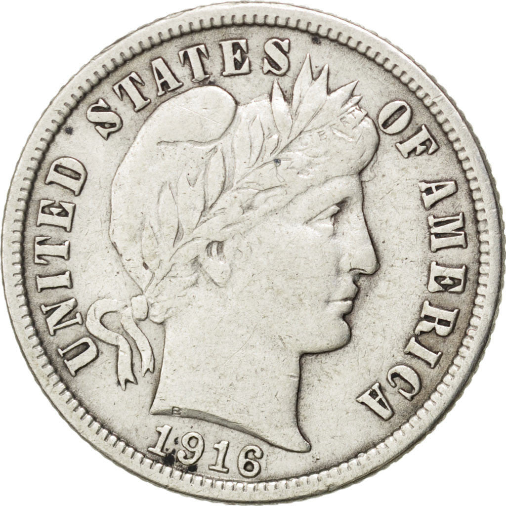 UNITED STATES, Barber Dime, Dime, 1916, U.S. Mint, KM #113, AU(50-53), Silver,..