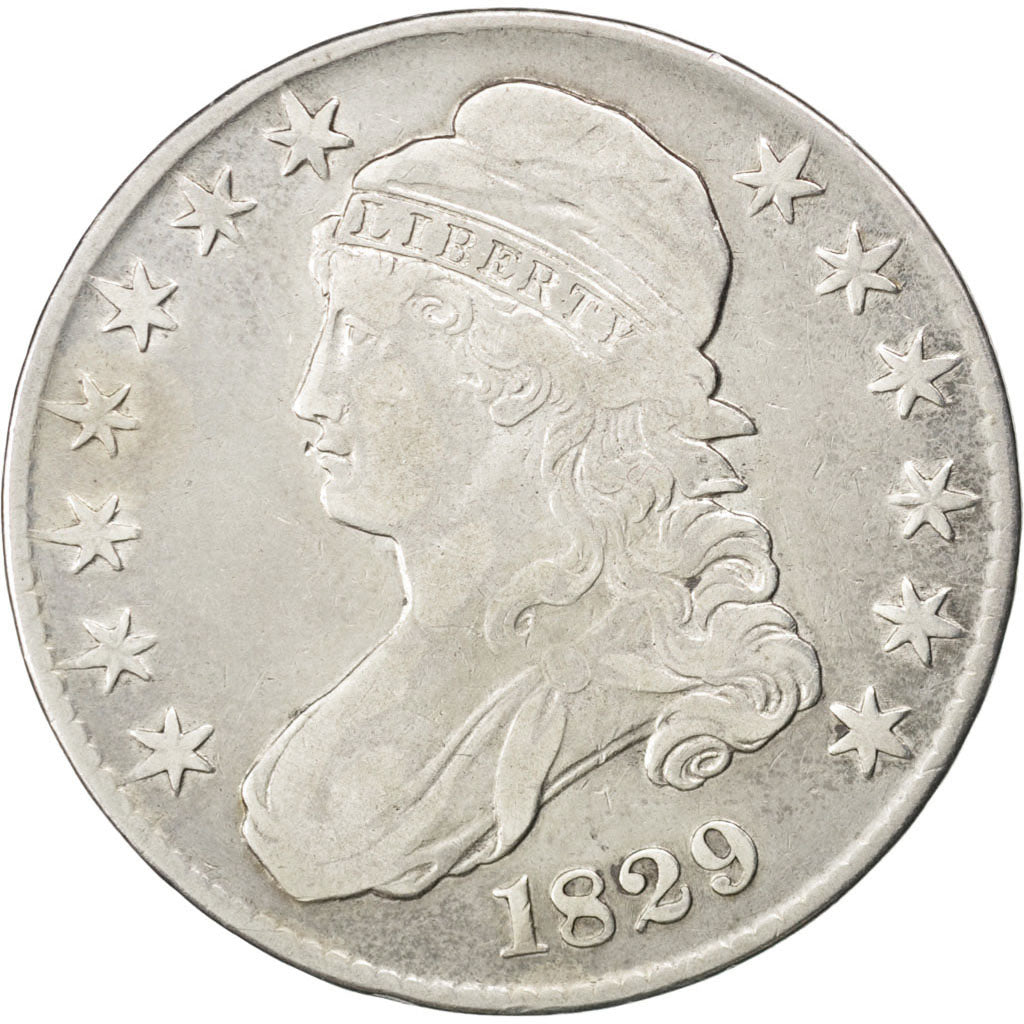 UNITED STATES, Capped Bust, Half Dollar, 1829, U.S. Mint, KM #37, EF(40-45),...