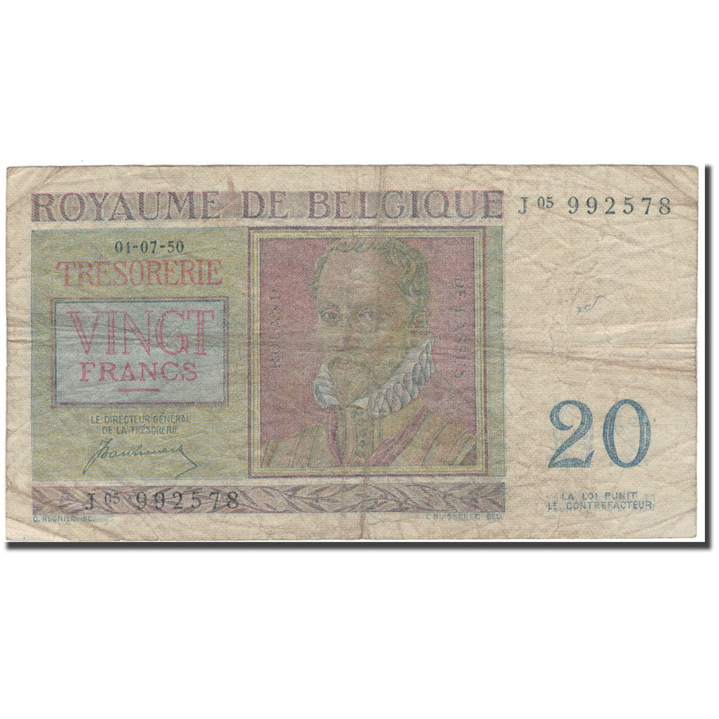 Billete, 20 Francs, Bélgica, 1950-07-01, KM:132a, RC