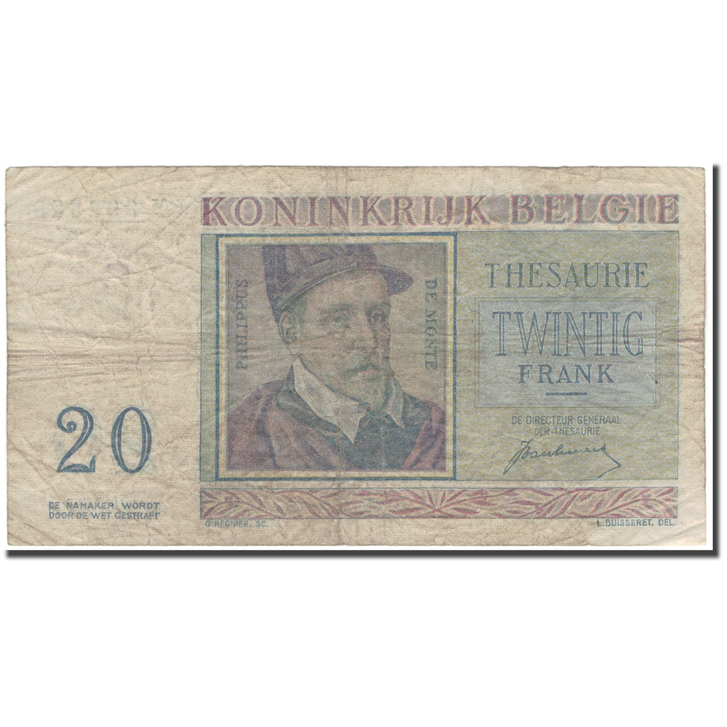 Billete, 20 Francs, Bélgica, 1950-07-01, KM:132a, RC