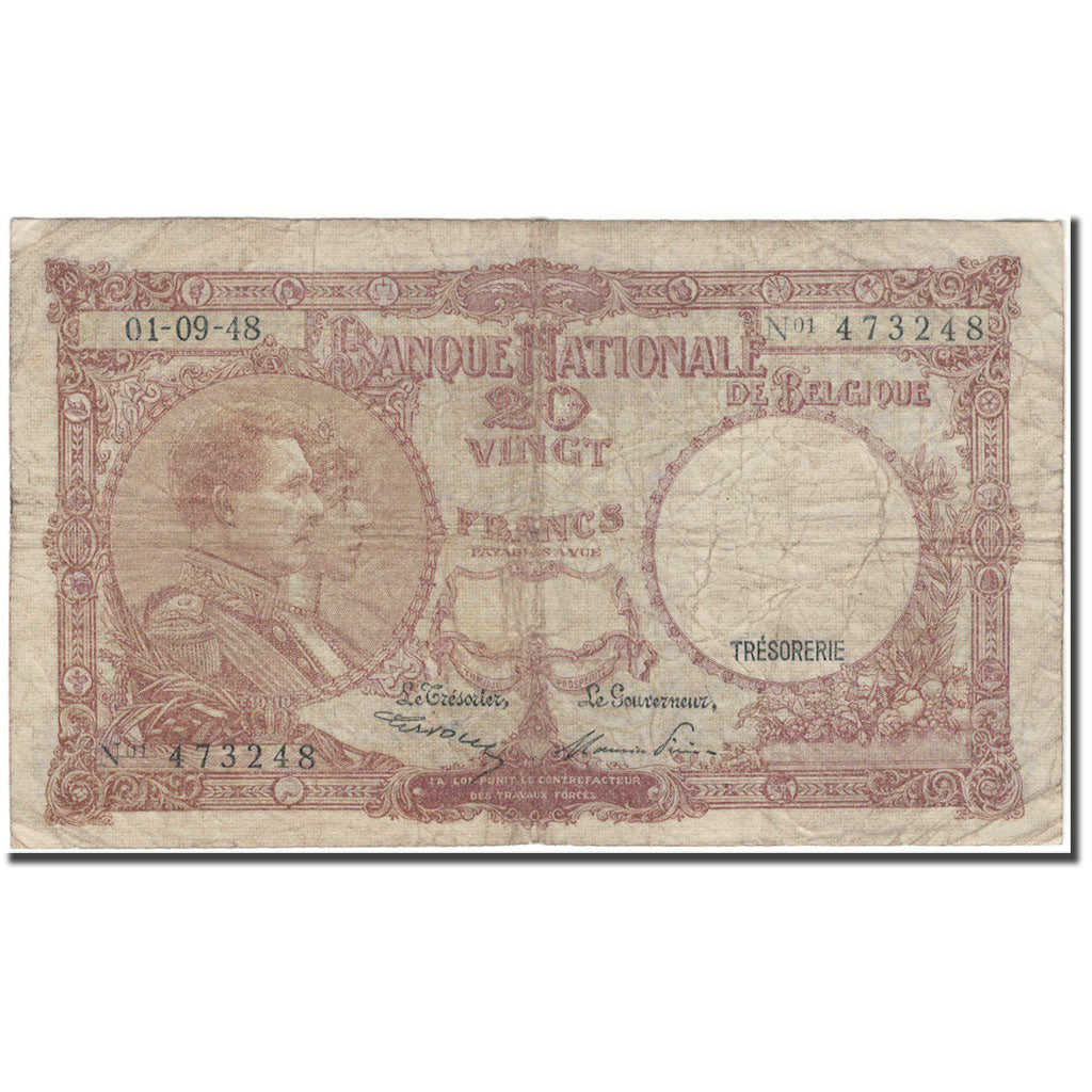 Banknote, Belgium, 20 Francs, 1948-09-01, KM:116, VG(8-10)