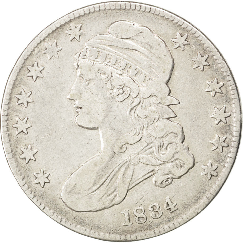 UNITED STATES, Capped Bust, Half Dollar, 1834, U.S. Mint, KM #37, EF(40-45),...