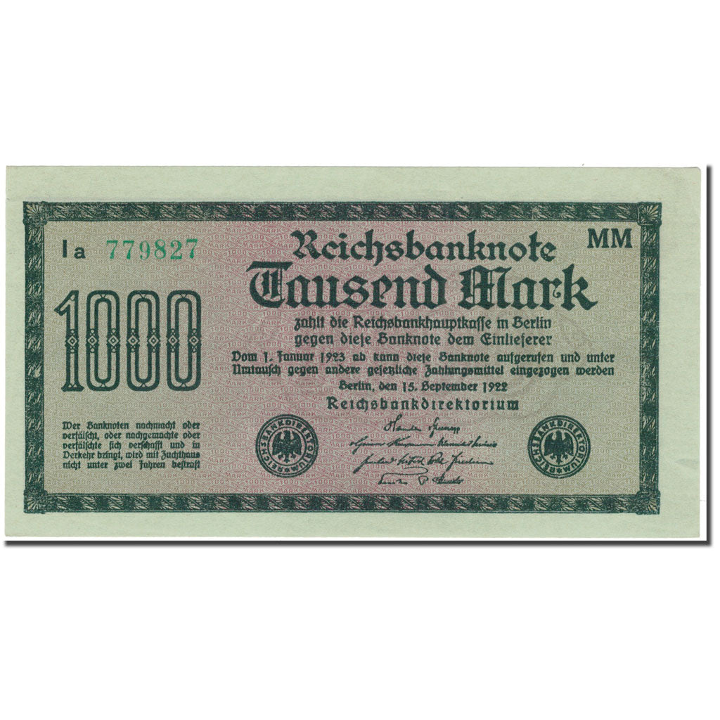 Nota, Alemanha, 1000 Mark, 1922, KM:76h, UNC(63)