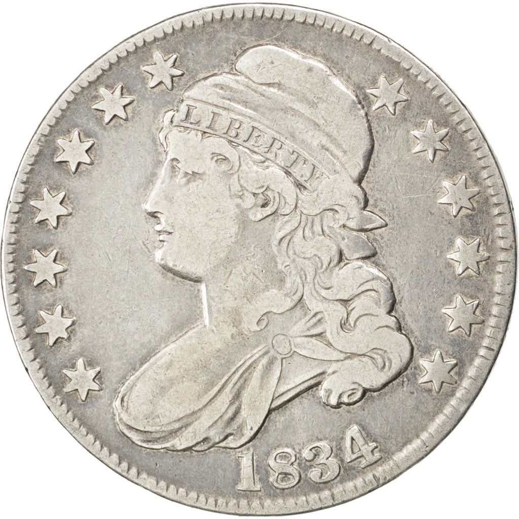 UNITED STATES, Capped Bust, Half Dollar, 1834, U.S. Mint, KM #37, EF(40-45),...