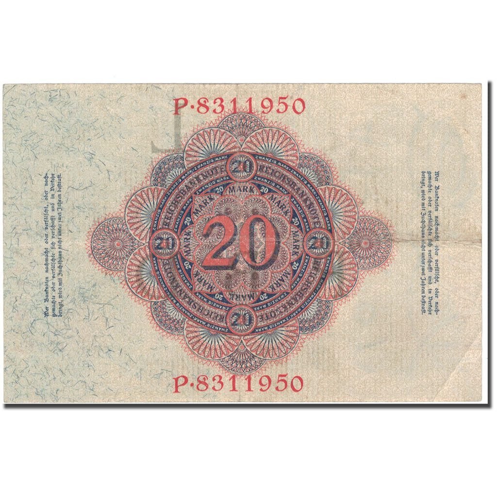 Nota, Alemanha, 20 Mark, 1914, KM:46b, EF(40-45)