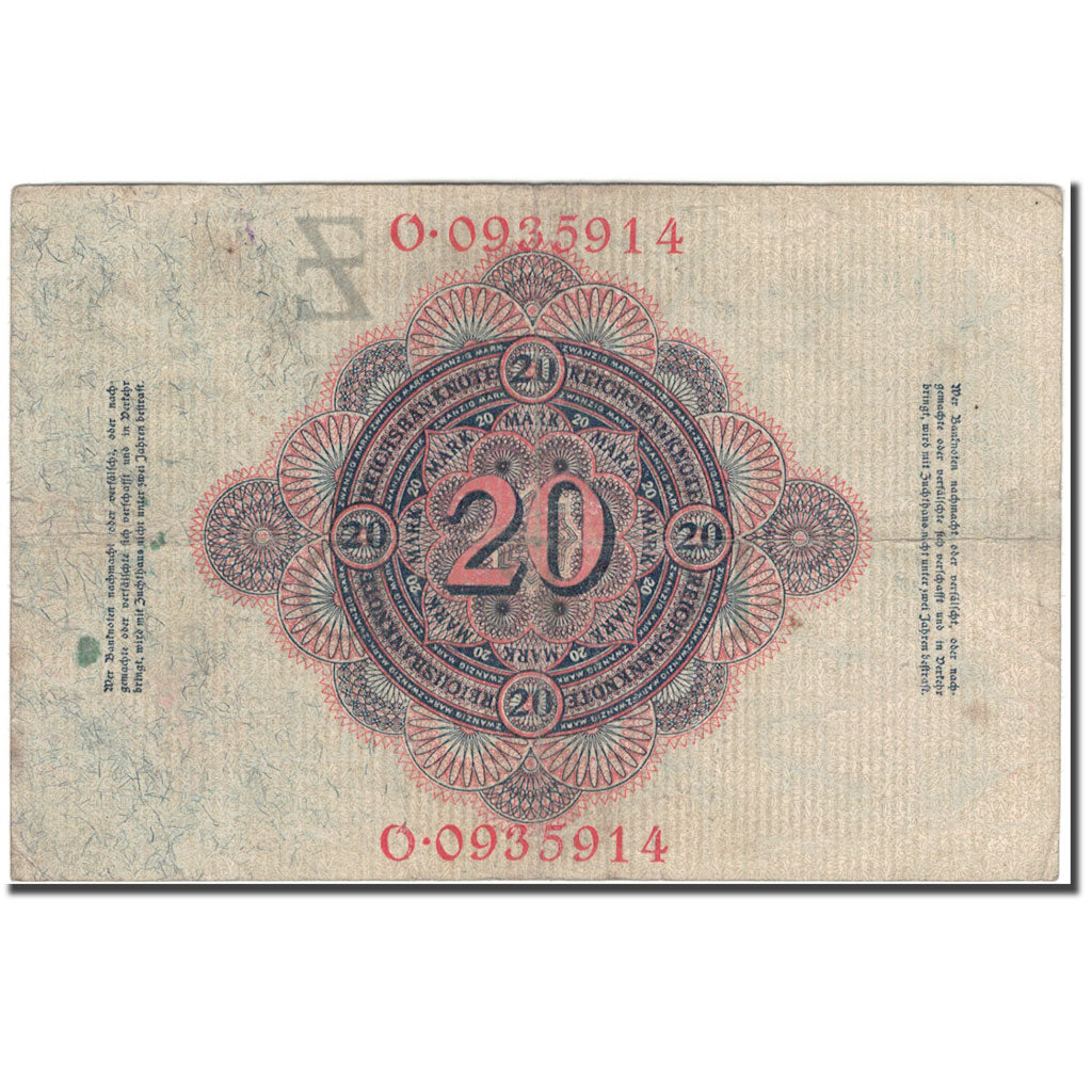 Nota, Alemanha, 20 Mark, 1914, KM:46b, EF(40-45)