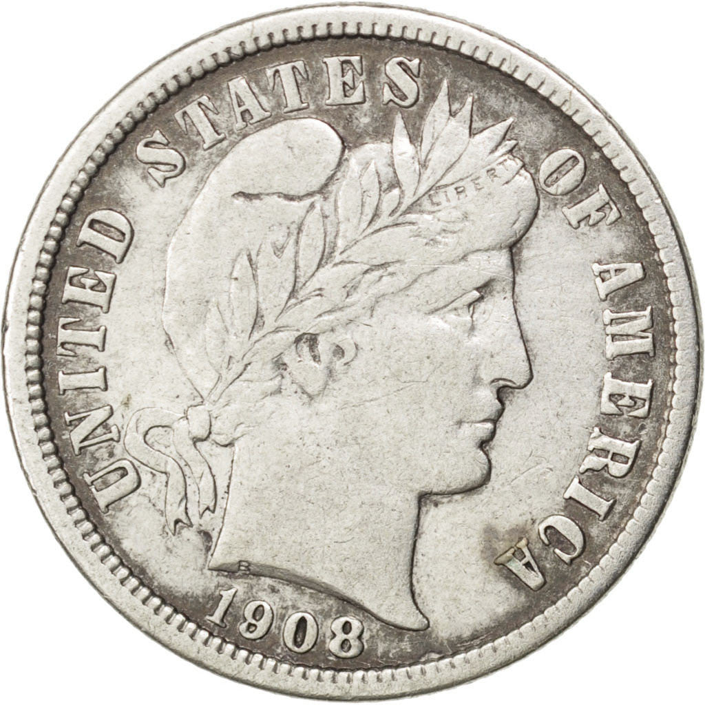 UNITED STATES, Barber Dime, Dime, 1908, U.S. Mint, KM #113, AU(50-53), Silver,..
