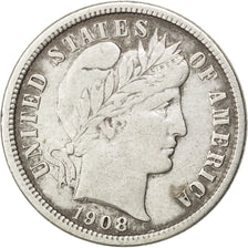 UNITED STATES, Barber Dime, Dime, 1908, U.S. Mint, KM #113, AU(50-53), Silver,..
