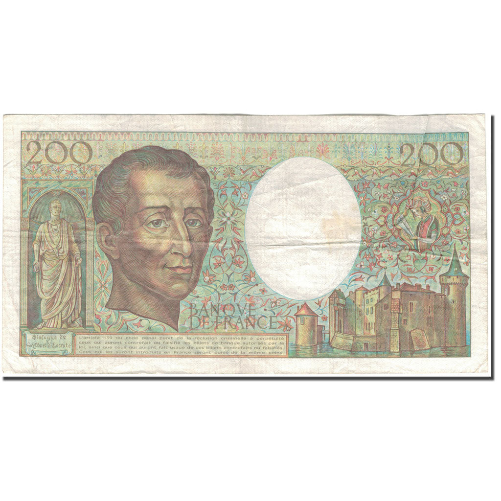 Francja, 200 Francs, Montesquieu, 1987, VF(20-25), Fayette:70.7, KM:155b