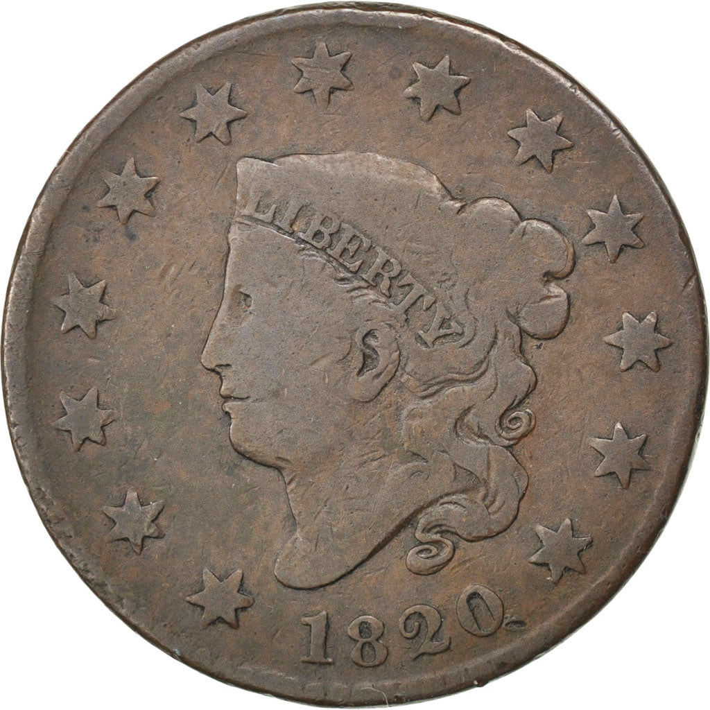 UNITED STATES, Coronet Cent, Cent, 1820, U.S. Mint, KM #45, VF(20-25), Copper,..