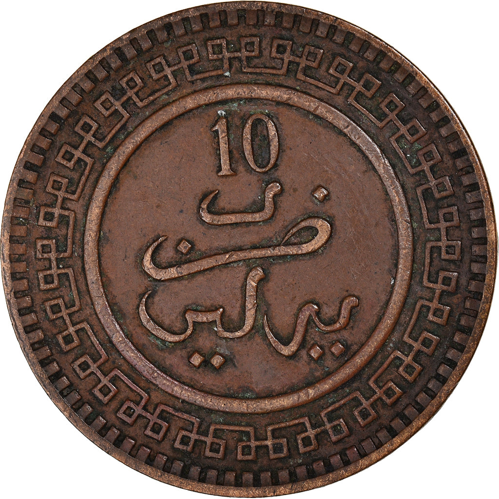 Münze, Marokko, 'Abd al-Aziz, 10 Mazunas, 1903, Paris, S+, Bronze, KM:17.1