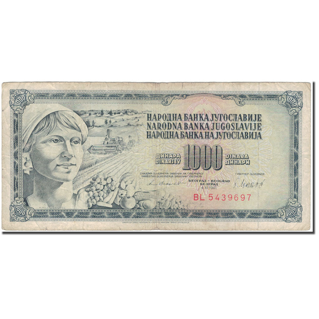 Banknote, Yugoslavia, 1000 Dinara, 1981-11-04, KM:92d, F(12-15)