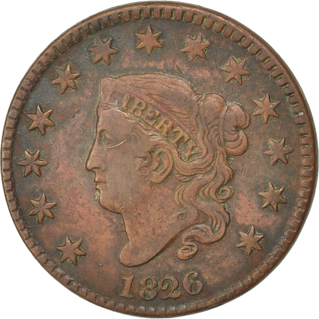 UNITED STATES, Coronet Cent, Cent, 1826, U.S. Mint, KM #45, EF(40-45), Copper,..