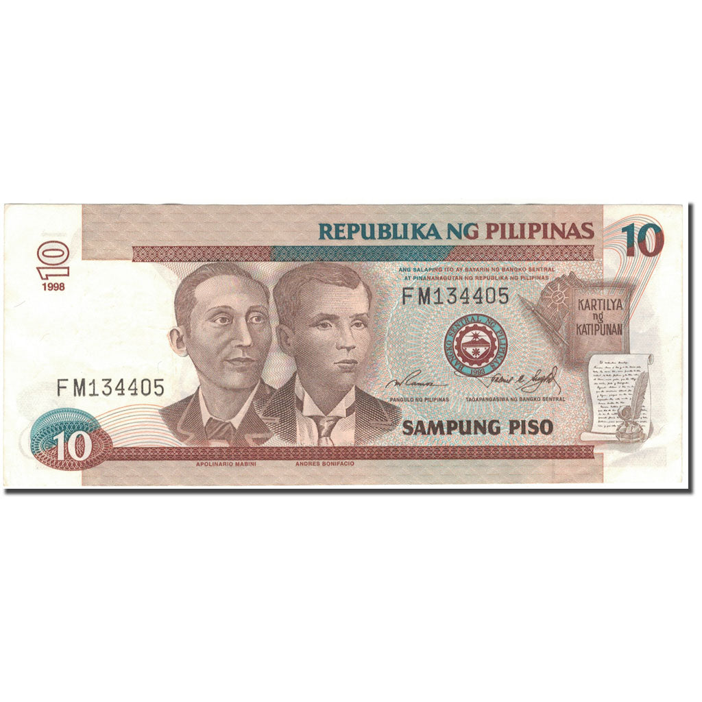 Geldschein, Philippinen, 10 Piso, 1998, KM:187b, SS+