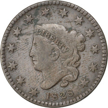 UNITED STATES, Coronet Cent, Cent, 1828, U.S. Mint, KM #45, EF(40-45), Copper,..