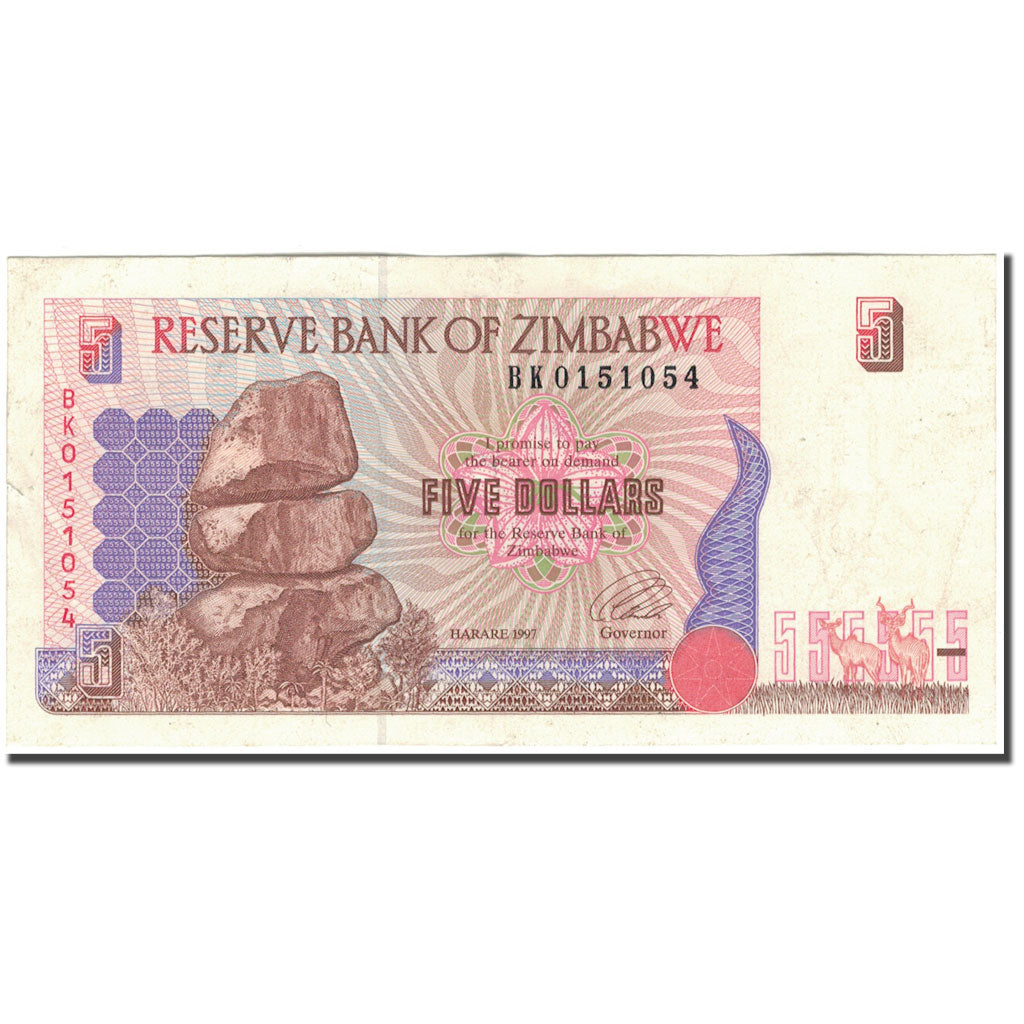 Banconote, Zimbabwe, 5 Dollars, 1997, KM:5a, BB+